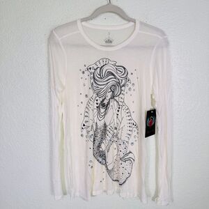 Key Top Womens Small Mermaid Swarovski Rhinestone Tee Shirt Y2K Key Closet NEW